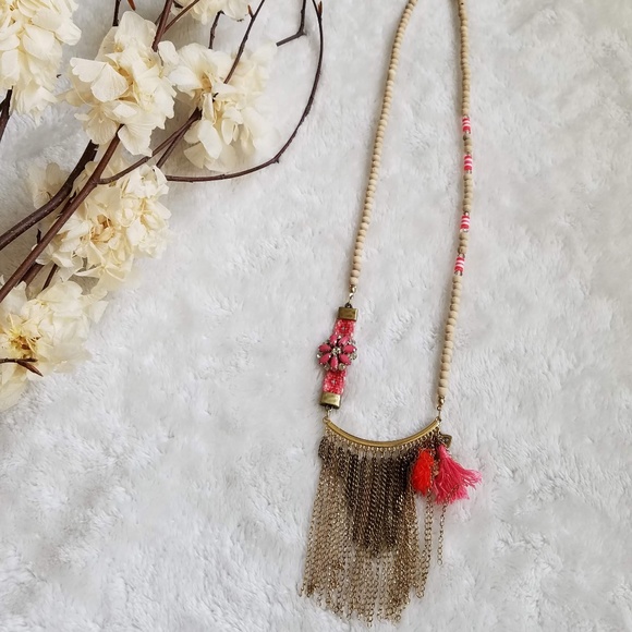 Express Wood Bead Gold Dangle Necklace, NWOT - Picture 2 of 8